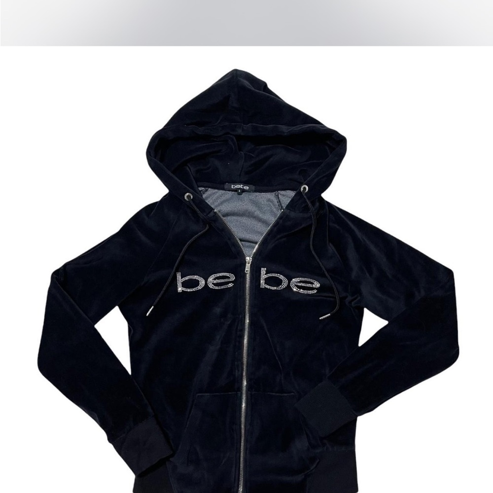 Bebe Midnight Velour Zip-Up Hoodie